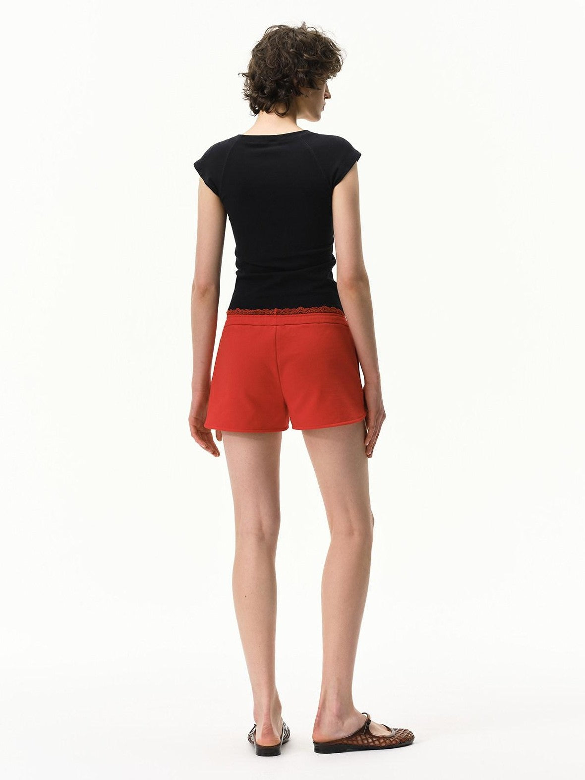 RUN TO THE FUTURE Navy Lace Waist Low Rise Relaxed Straight Women&
