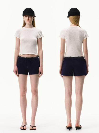 RUN TO THE FUTURE Navy Lace Waist Low Rise Relaxed Straight Women&