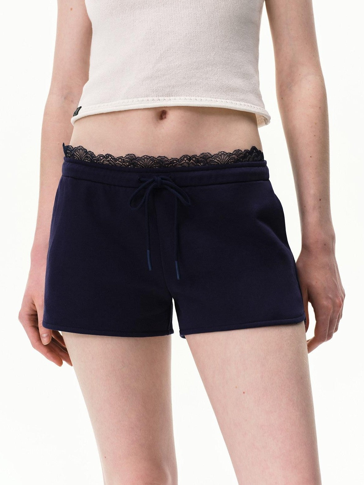RUN TO THE FUTURE Navy Lace Waist Low Rise Relaxed Straight Women&