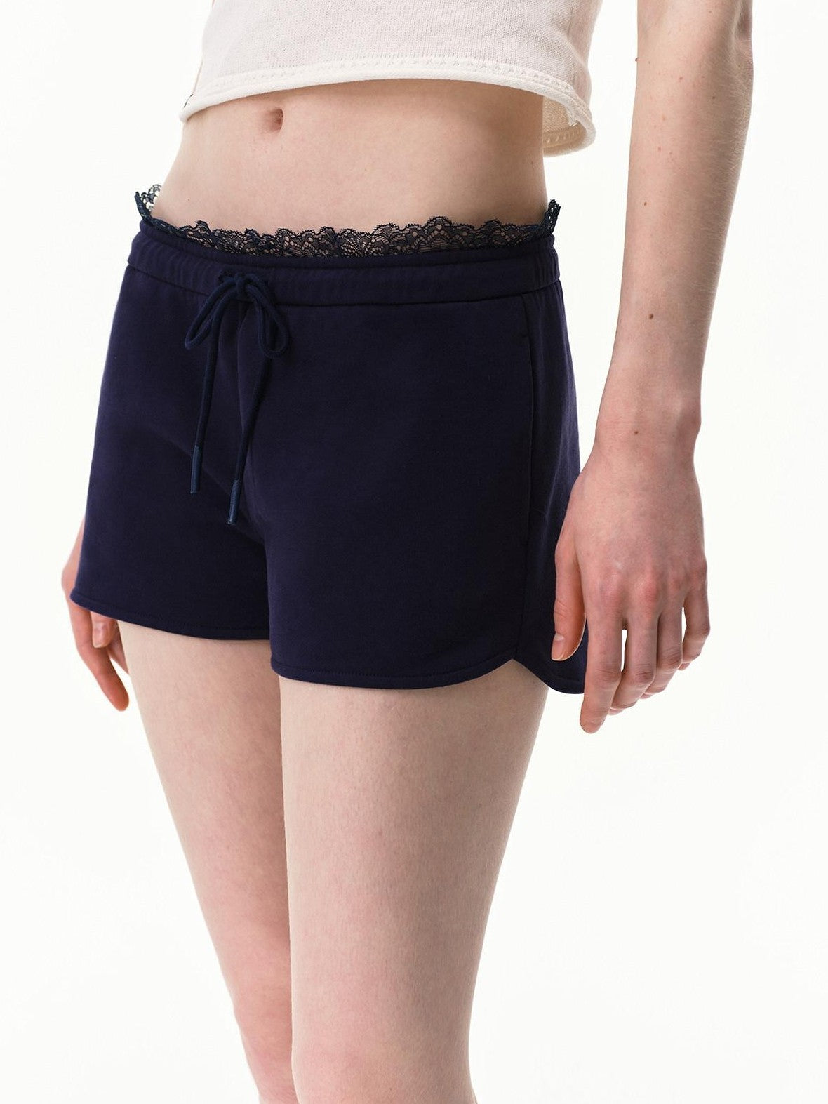 RUN TO THE FUTURE Navy Lace Waist Low Rise Relaxed Straight Women&