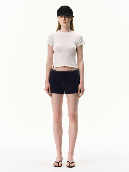 RUN TO THE FUTURE Navy Lace Waist Low Rise Relaxed Straight Women&