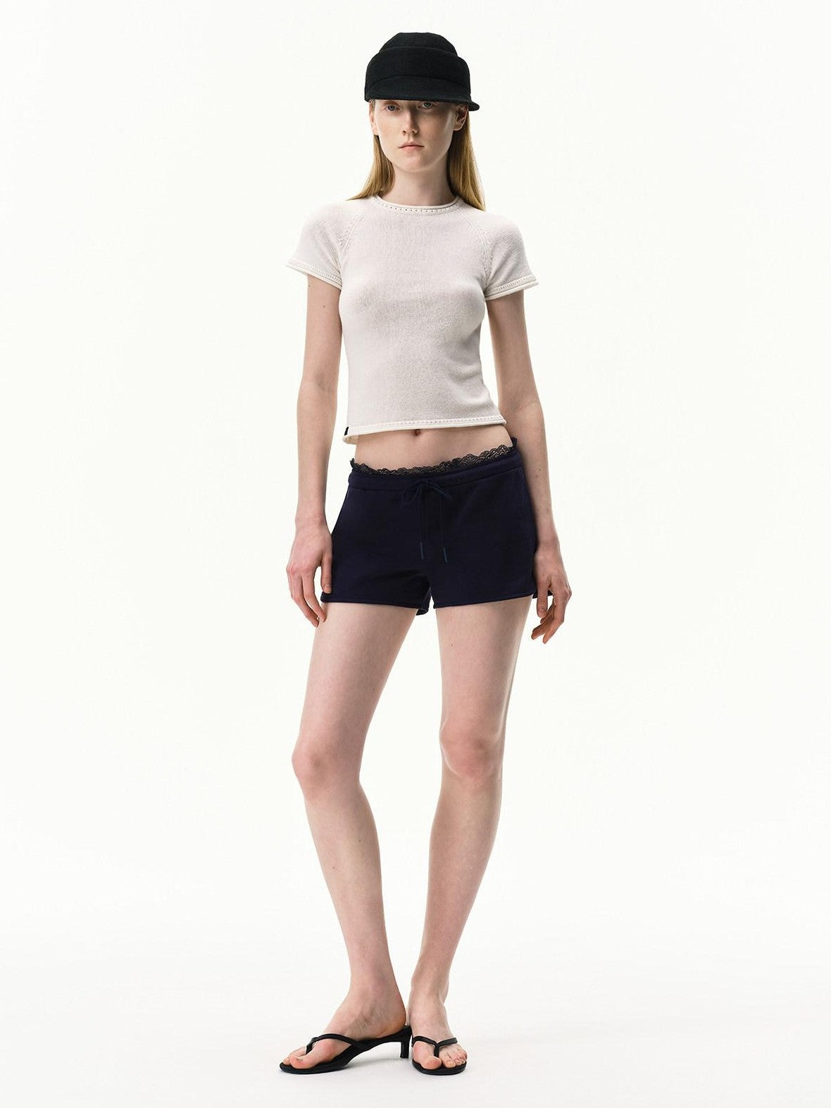 RUN TO THE FUTURE Navy Lace Waist Low Rise Relaxed Straight Women&