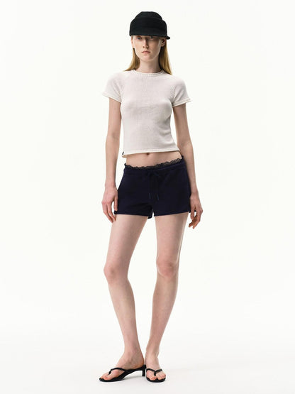 RUN TO THE FUTURE Navy Lace Waist Low Rise Relaxed Straight Women&