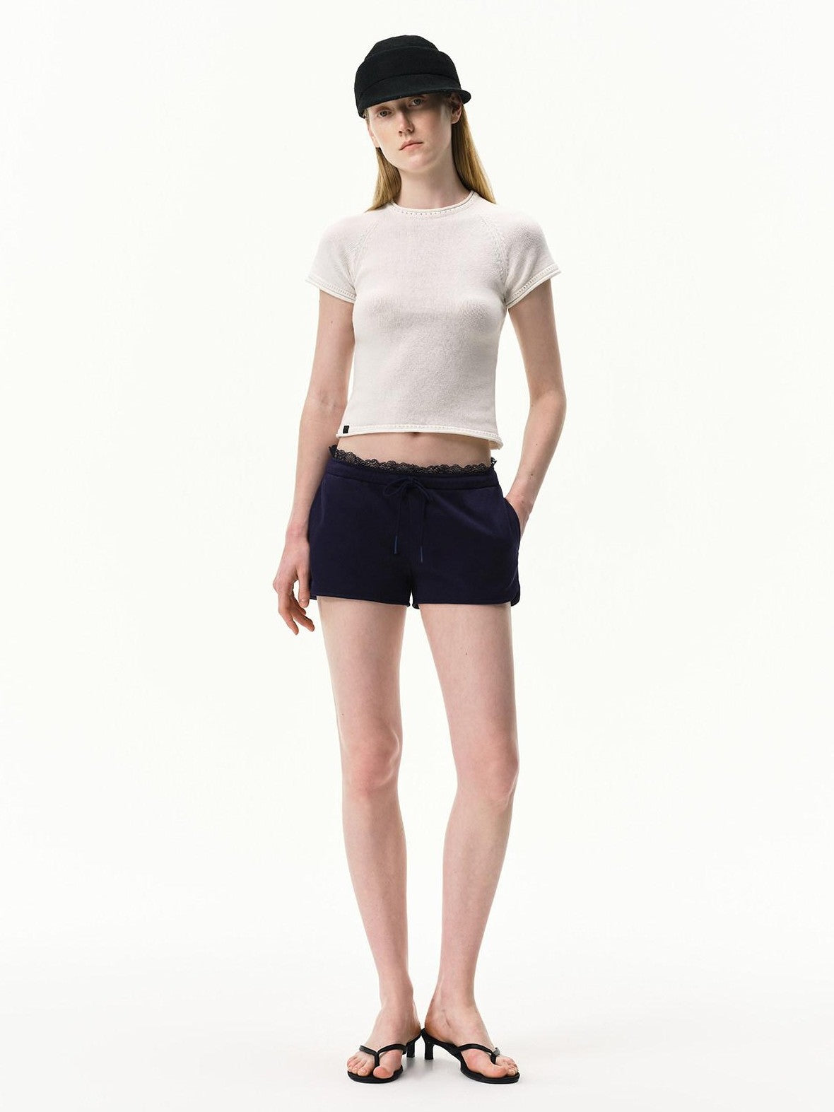 RUN TO THE FUTURE Navy Lace Waist Low Rise Relaxed Straight Women&
