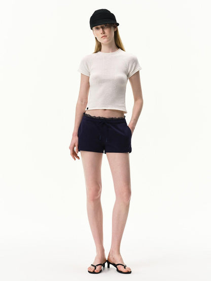 RUN TO THE FUTURE Navy Lace Waist Low Rise Relaxed Straight Women&