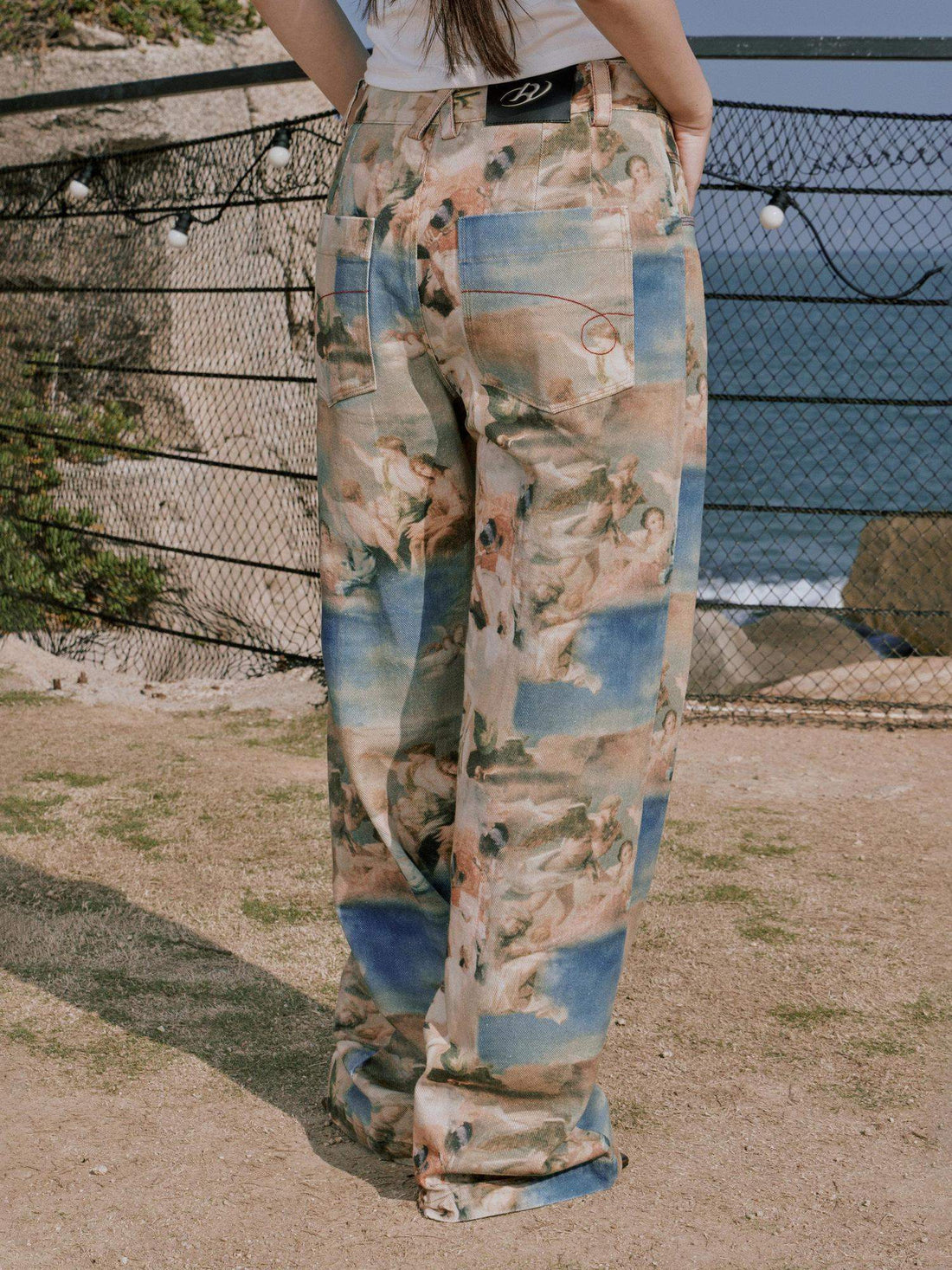 RUN TO THE FUTURE Original Cotton Low Waist Pocket Detail Women Paris Portrait Wide-Leg Pants