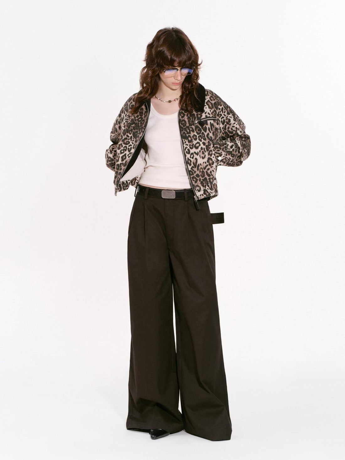 RUN TO THE FUTURE Original Design Oversized Cropped Leopard Print Cotton Zip Front Unisex Jackets