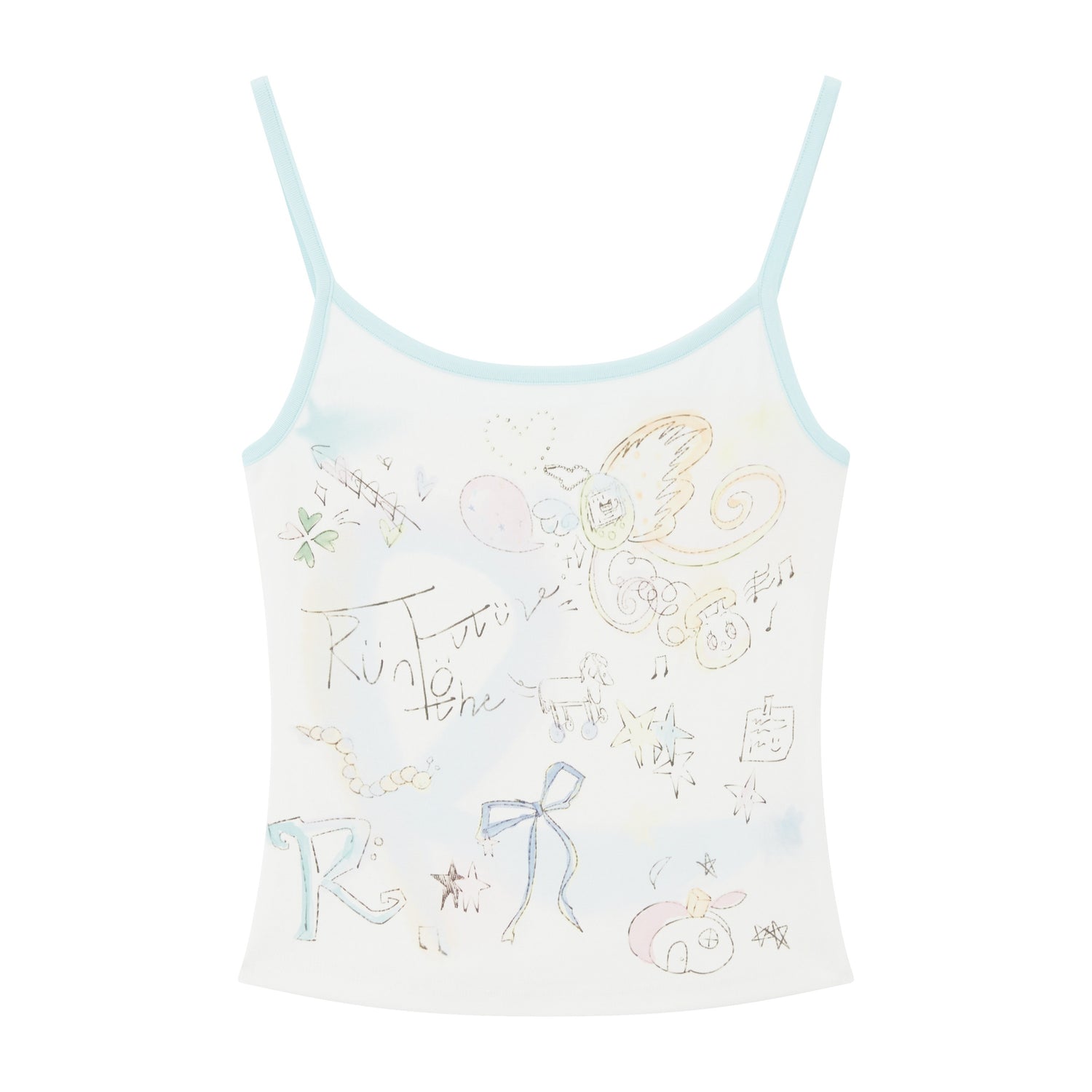 RUN TO THE FUTURE Original Design Slim Fit Cotton Blend Women Watercolor Graffiti Print Camisoles