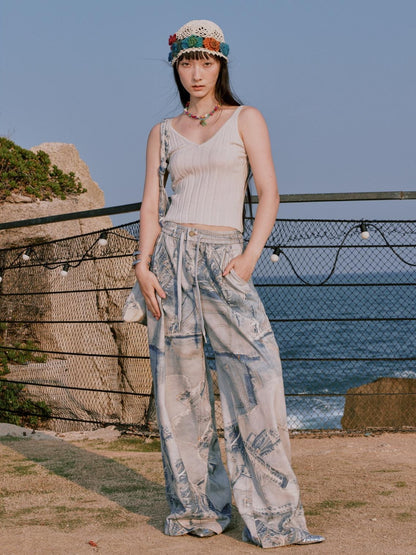 RUN TO THE FUTURE Original Distressed 100% Cotton Natural Waist Women Denim Wide-Leg Jeans