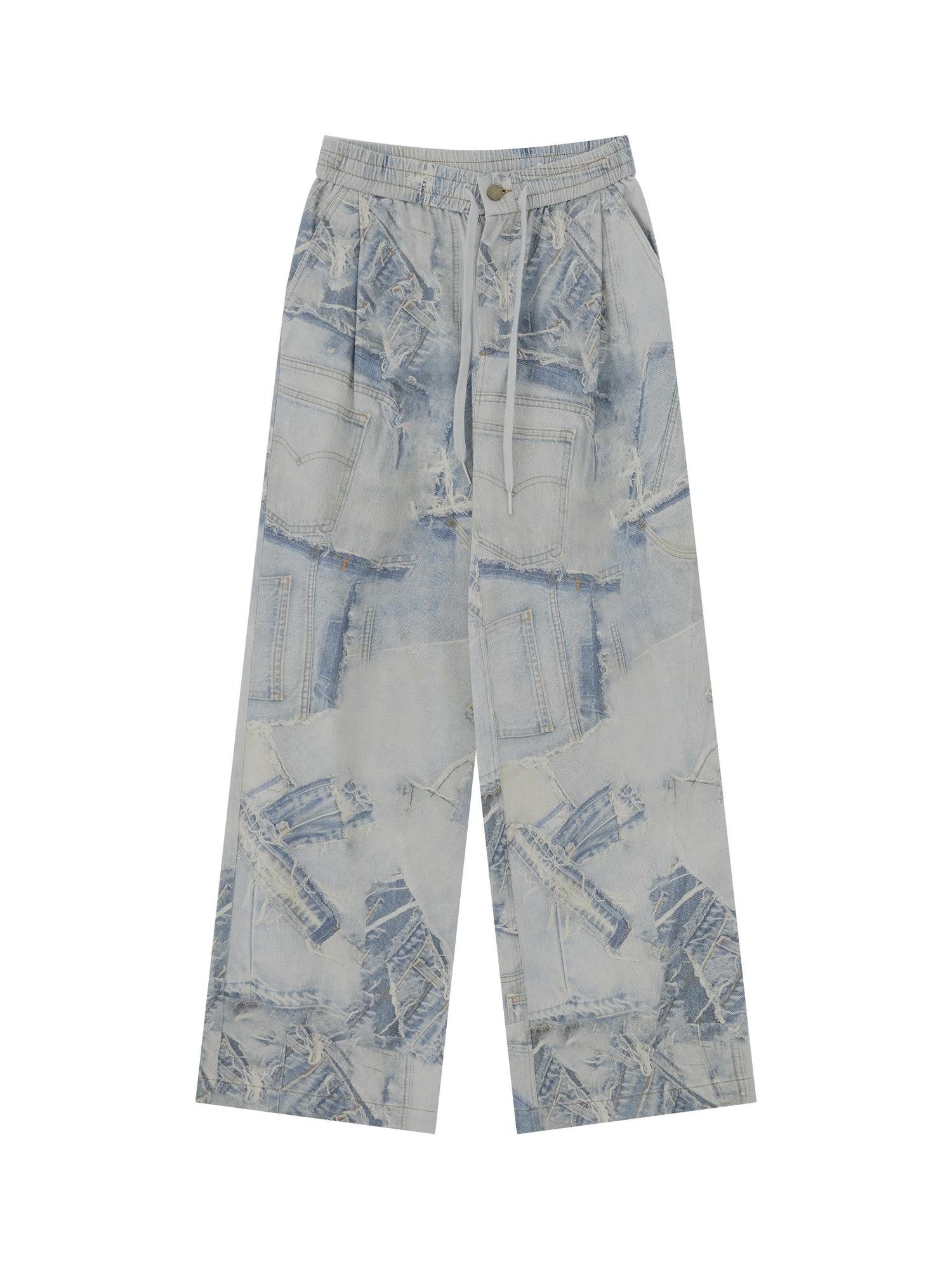 RUN TO THE FUTURE Original Distressed 100% Cotton Natural Waist Women Denim Wide-Leg Jeans