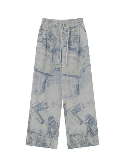 RUN TO THE FUTURE Original Distressed 100% Cotton Natural Waist Women Denim Wide-Leg Jeans