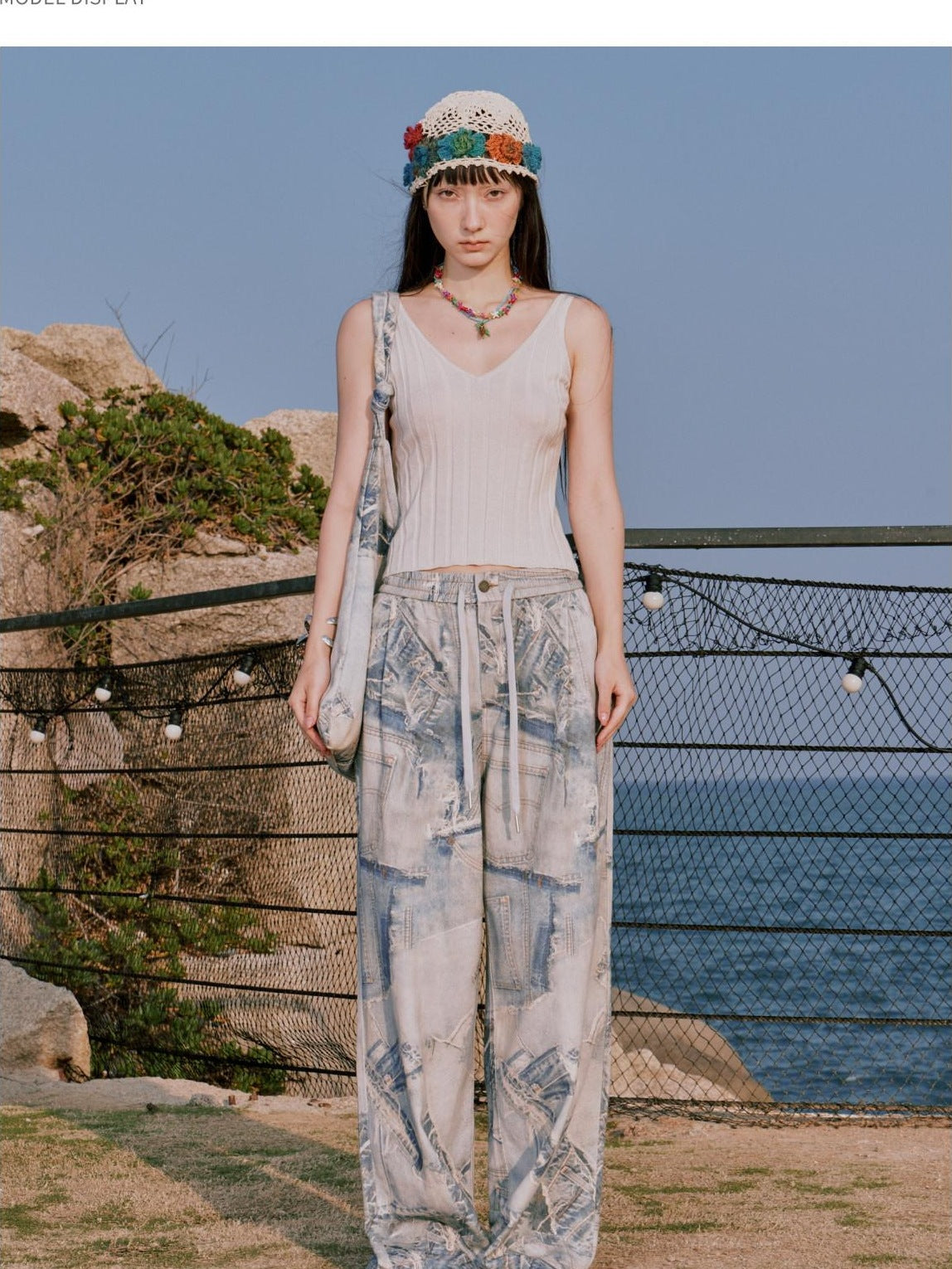 RUN TO THE FUTURE Original Distressed 100% Cotton Natural Waist Women Denim Wide-Leg Jeans