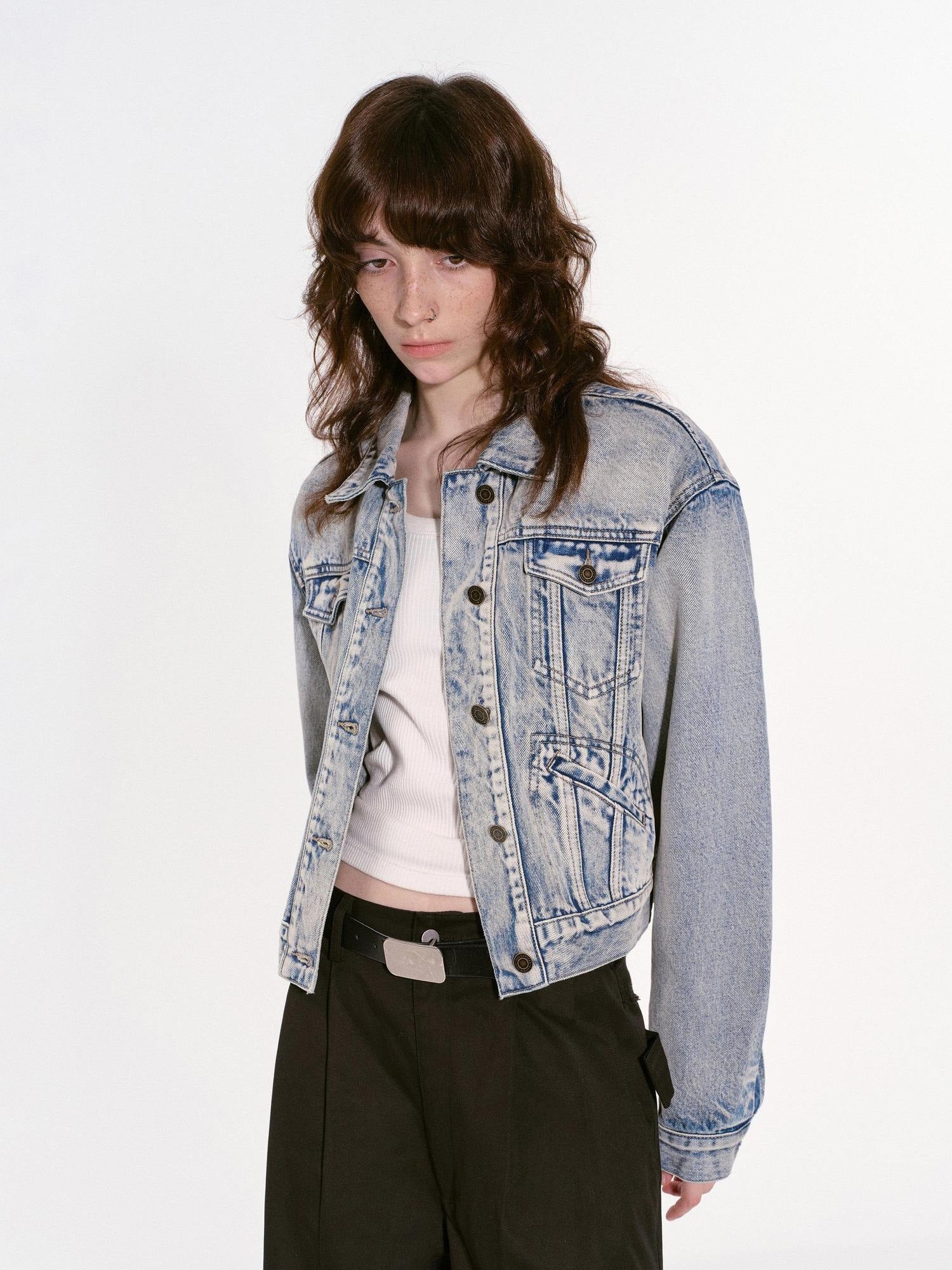 RUN TO THE FUTURE Original Loose Fit Distressed Unisex Cotton Blue Gray Denim Jackets