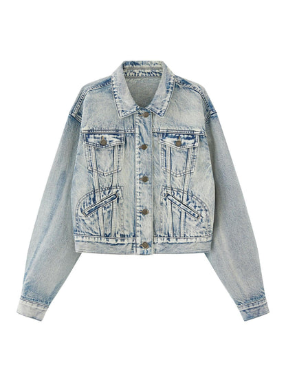 RUN TO THE FUTURE Original Loose Fit Distressed Unisex Cotton Blue Gray Denim Jackets