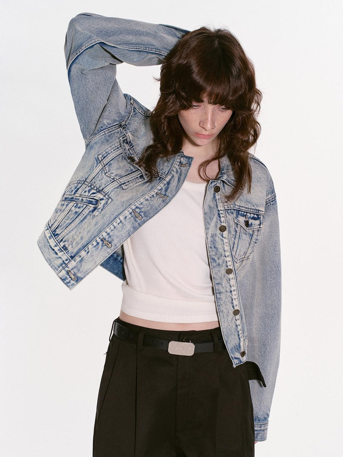 RUN TO THE FUTURE Original Loose Fit Distressed Unisex Cotton Blue Gray Denim Jackets