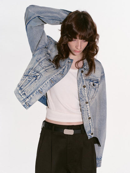 RUN TO THE FUTURE Original Loose Fit Distressed Unisex Cotton Blue Gray Denim Jackets