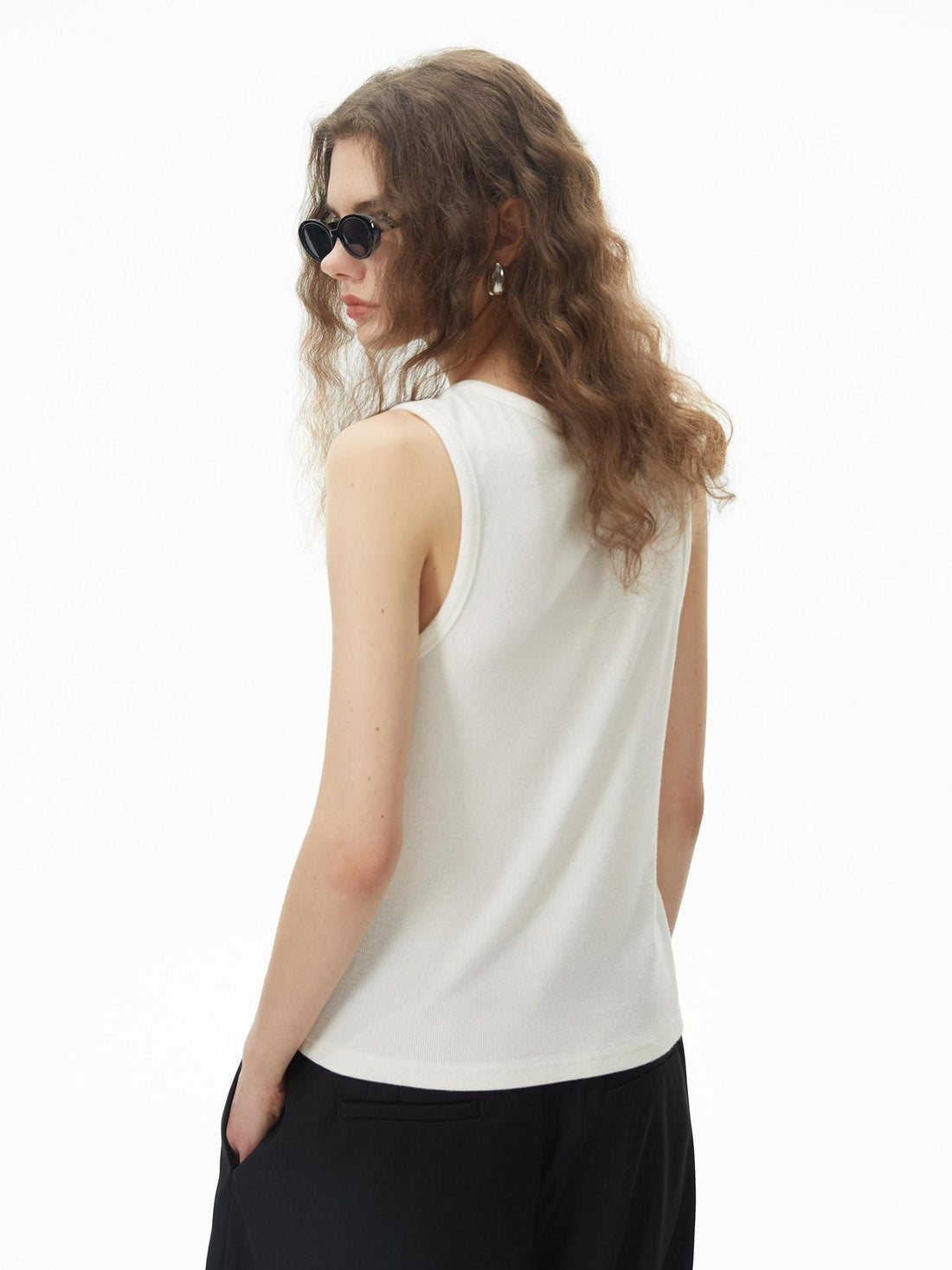 RUN TO THE FUTURE Original Loose Racerback Airy Hand Painted Off White Viscose Women Tank Tops