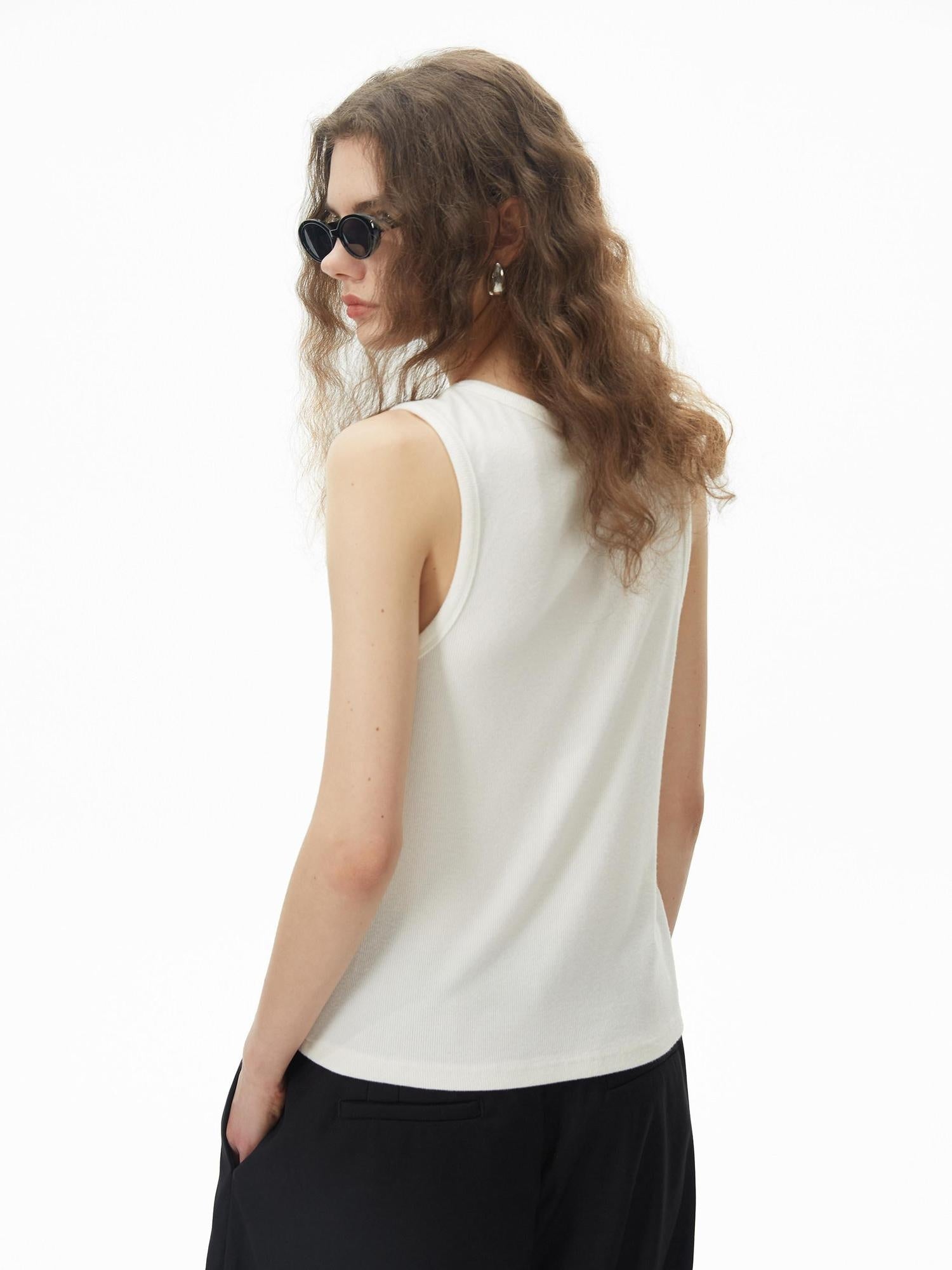 RUN TO THE FUTURE Original Loose Racerback Airy Hand Painted Off White Viscose Women Tank Tops