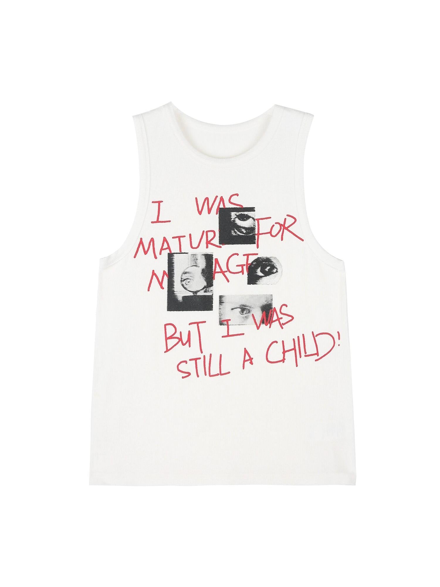 RUN TO THE FUTURE Original Loose Racerback Airy Hand Painted Off White Viscose Women Tank Tops