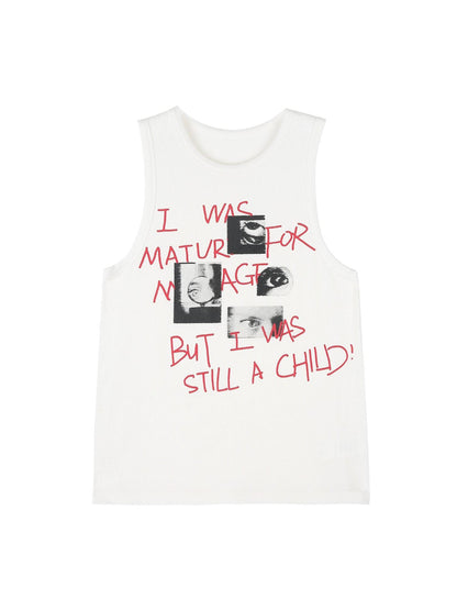 RUN TO THE FUTURE Original Loose Racerback Airy Hand Painted Off White Viscose Women Tank Tops