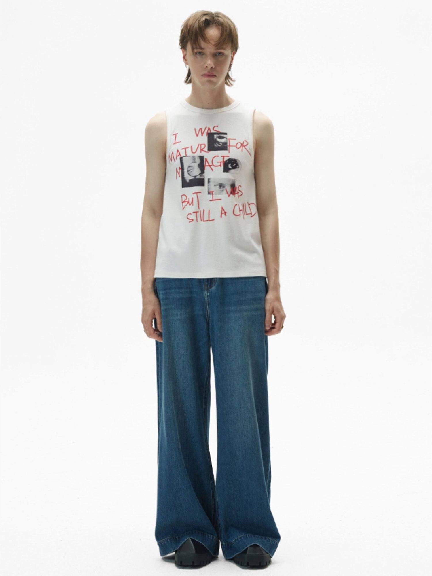 RUN TO THE FUTURE Original Loose Racerback Airy Hand Painted Off White Viscose Women Tank Tops