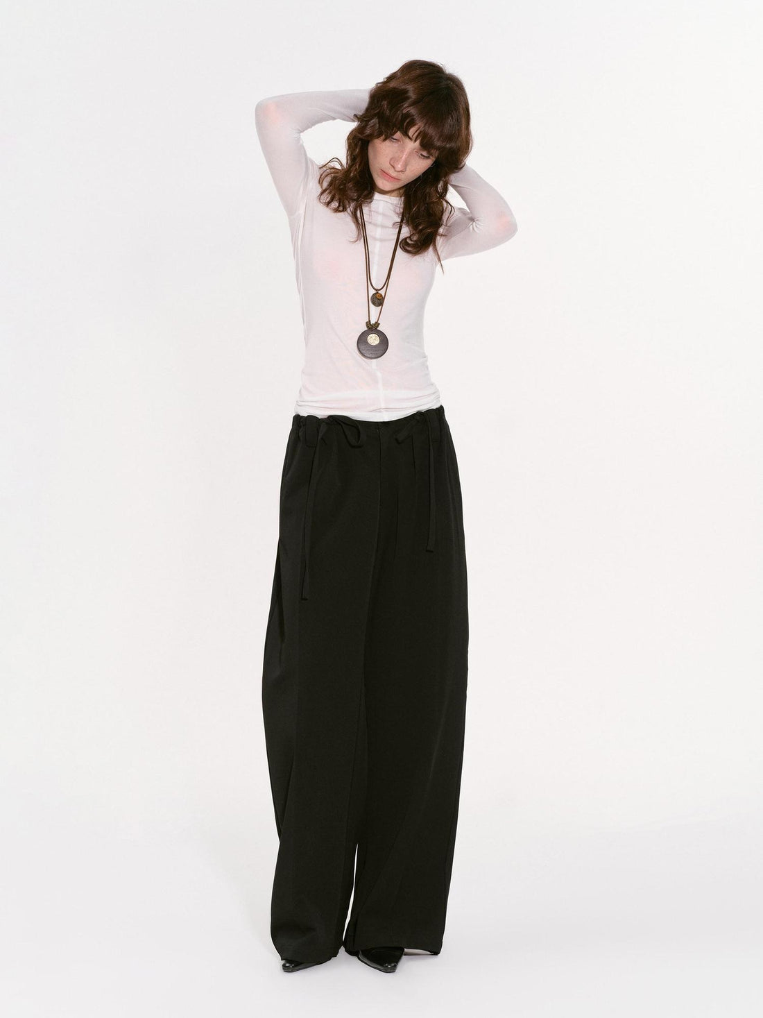 RUN TO THE FUTURE Original Minimal Low Rise Classic Black Stretch Wide-Leg Pants