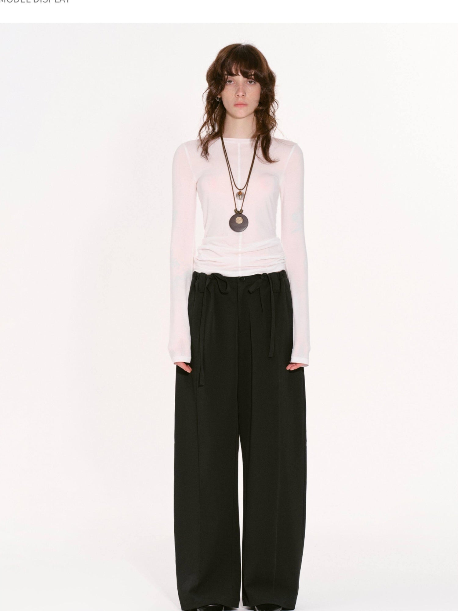 RUN TO THE FUTURE Original Minimal Low Rise Classic Black Stretch Wide-Leg Pants