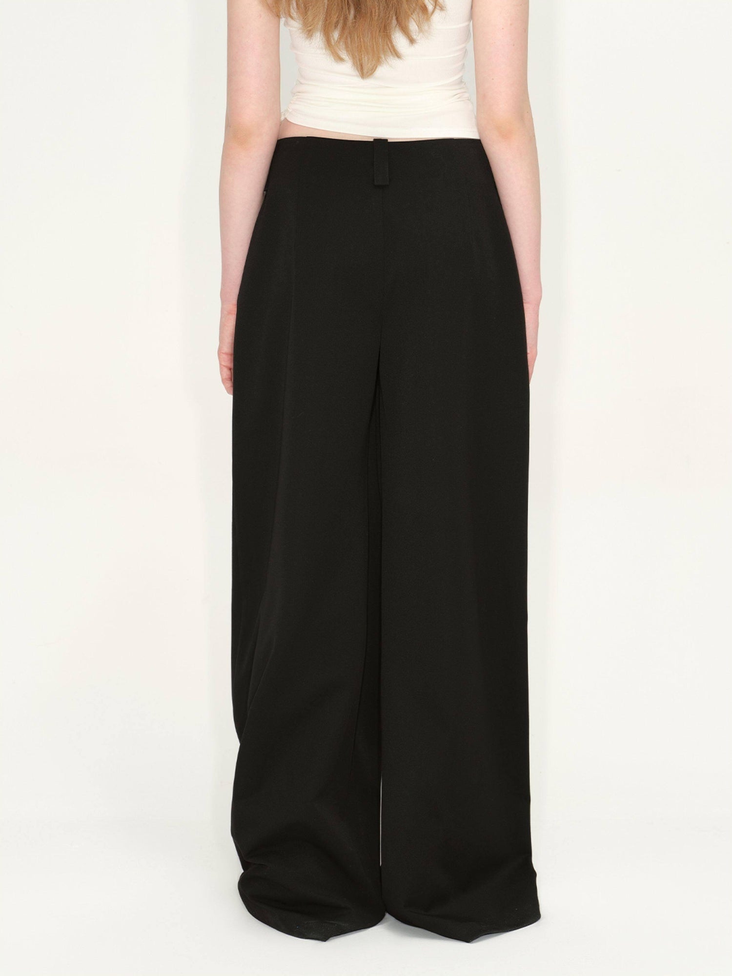 RUN TO THE FUTURE Original Minimal Low Rise Pocket Black Stretch Rayon Blend Women Wide-Leg Pants