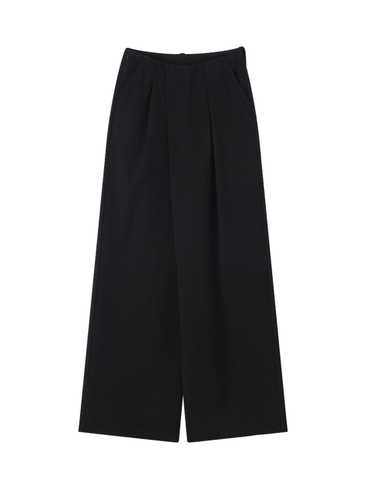RUN TO THE FUTURE Original Minimal Low Rise Pocket Black Stretch Rayon Blend Women Wide-Leg Pants