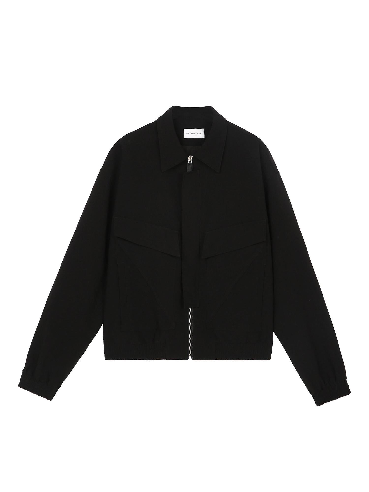 RUN TO THE FUTURE Original Straight Fit Multi Pocket Zip Front Black Polyester Track Jackets