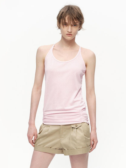 RUN TO THE FUTURE Pink Shirred U Neck Backless Slim Long Women&