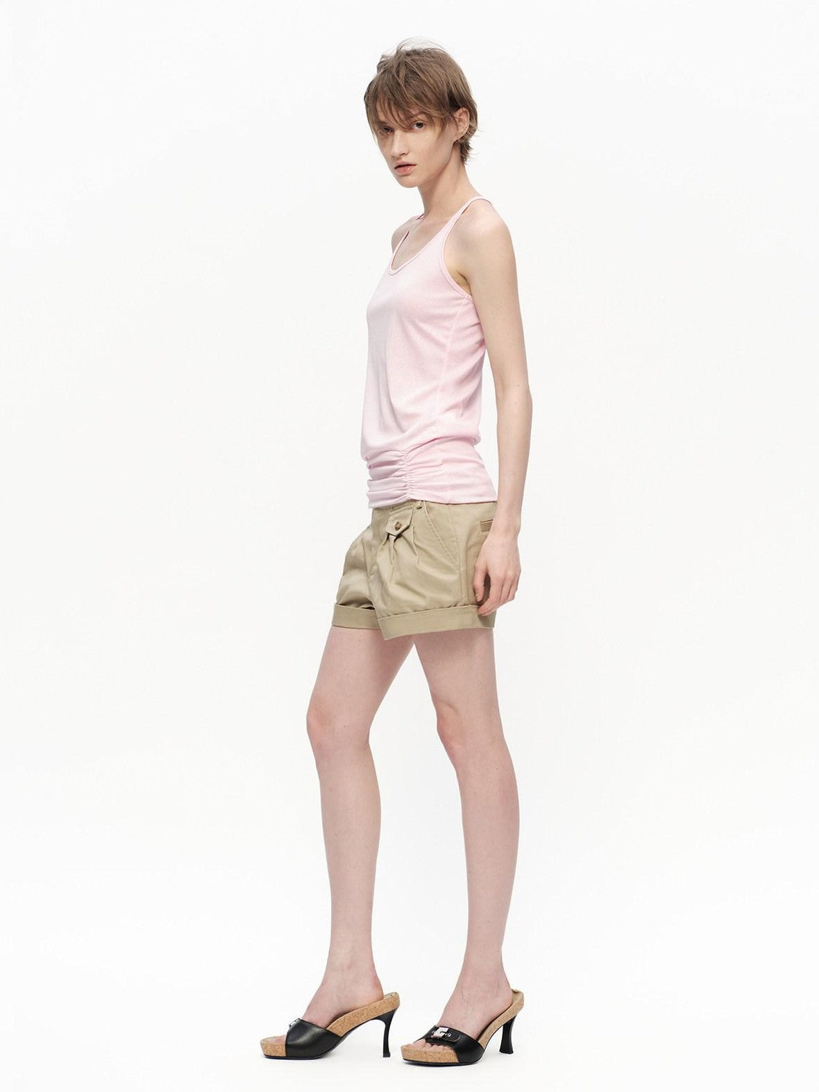 RUN TO THE FUTURE Pink Shirred U Neck Backless Slim Long Women&