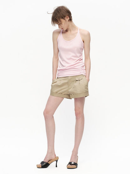 RUN TO THE FUTURE Pink Shirred U Neck Backless Slim Long Women&
