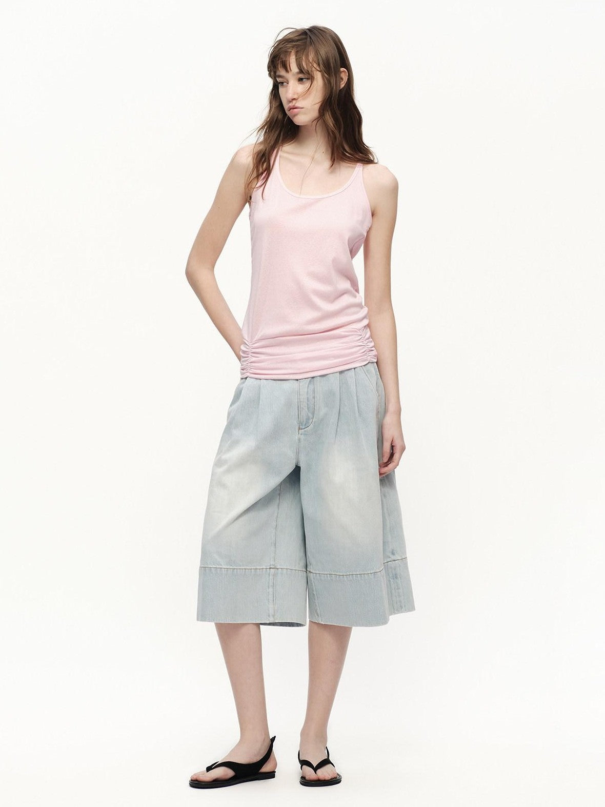 RUN TO THE FUTURE Pink Shirred U Neck Backless Slim Long Women&