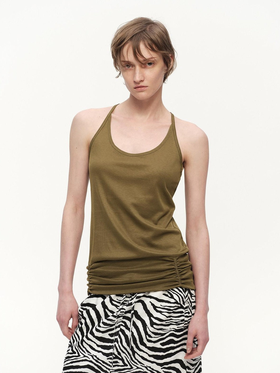 RUN TO THE FUTURE Pink Shirred U Neck Backless Slim Long Women&