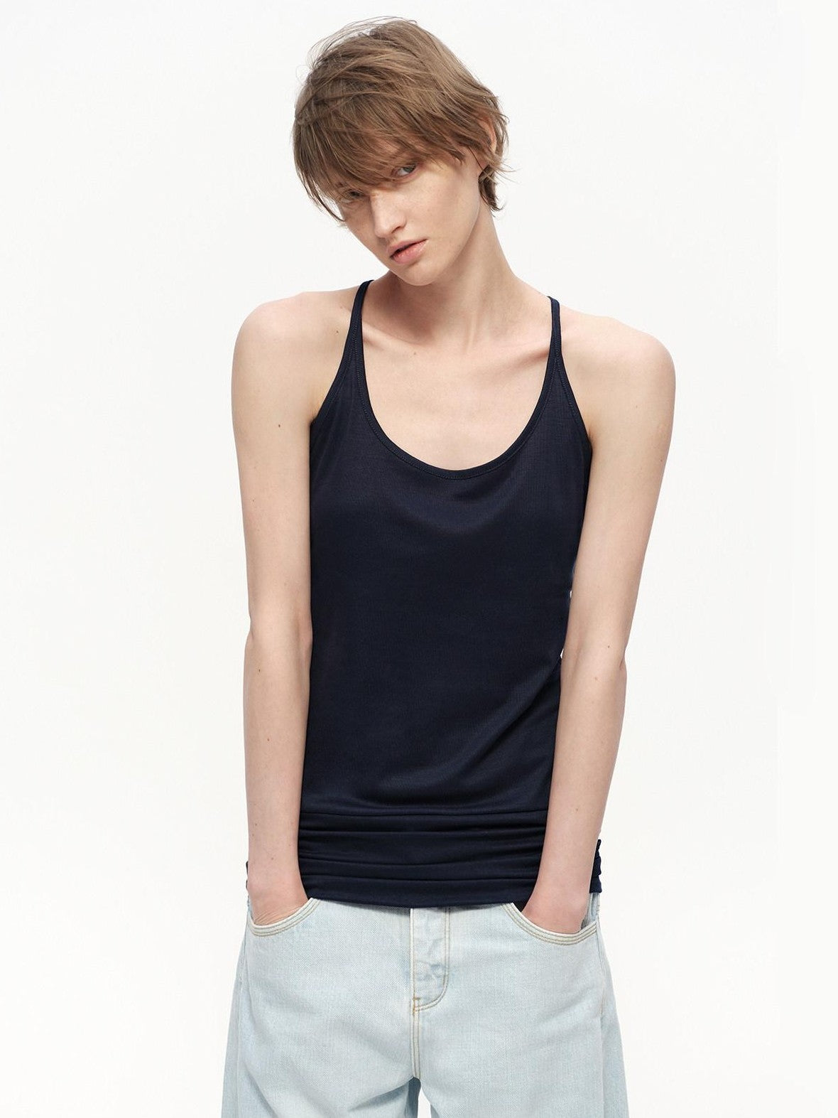 RUN TO THE FUTURE Pink Shirred U Neck Backless Slim Long Women&