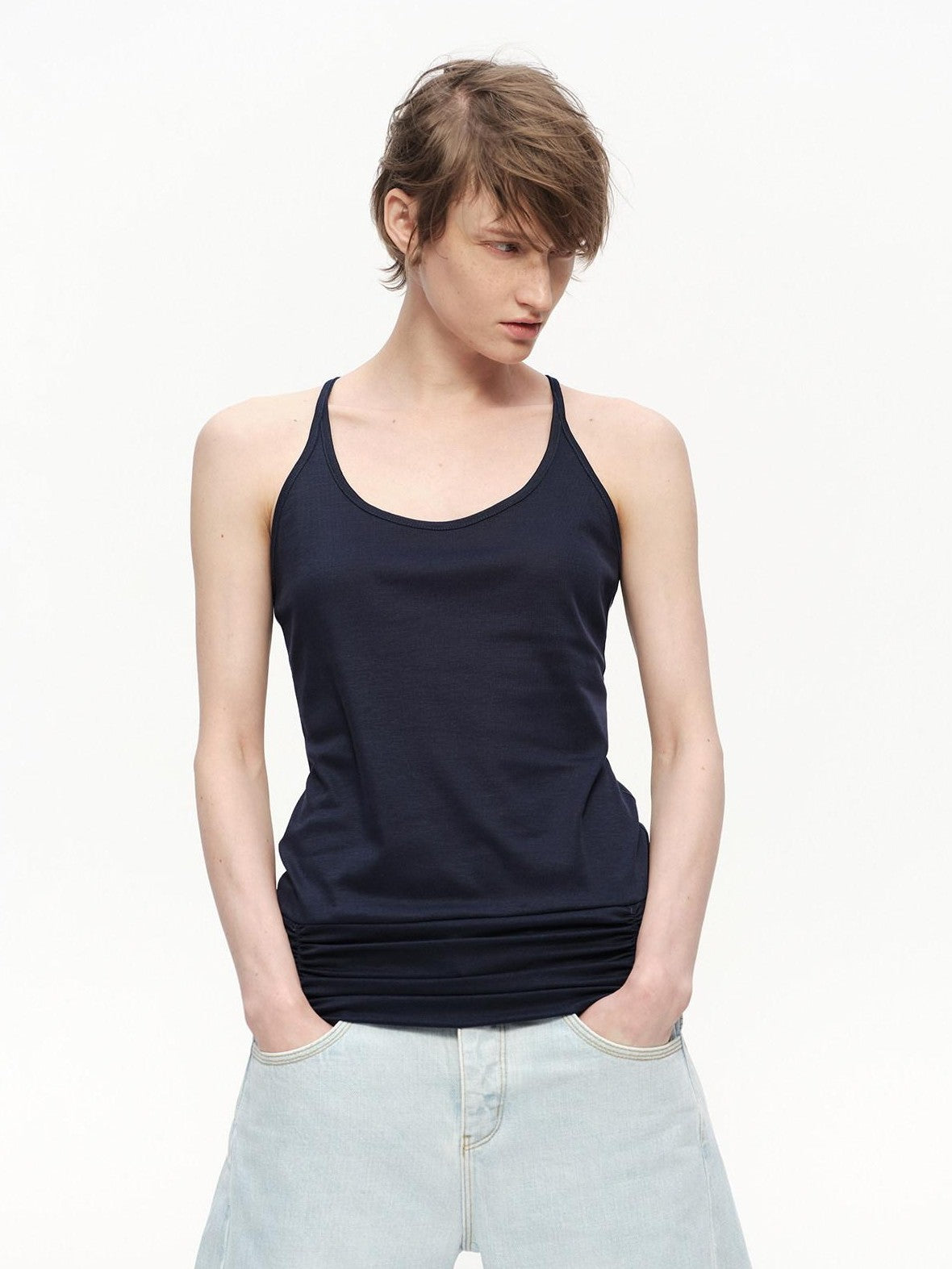 RUN TO THE FUTURE Pink Shirred U Neck Backless Slim Long Women&