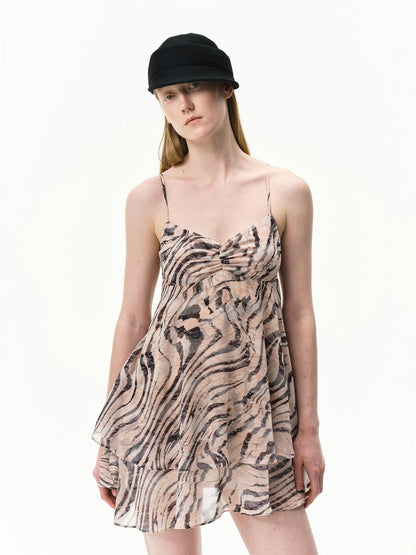 RUN TO THE FUTURE Pink Zebra Print Irregular V-neck Aline Women&