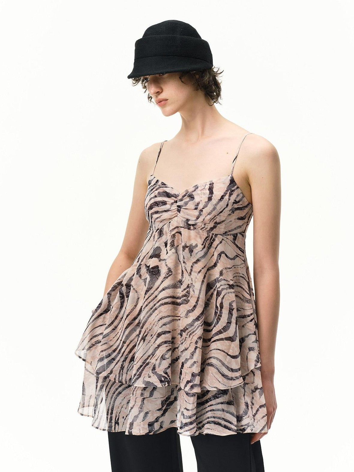 RUN TO THE FUTURE Pink Zebra Print Irregular V-neck Aline Women&