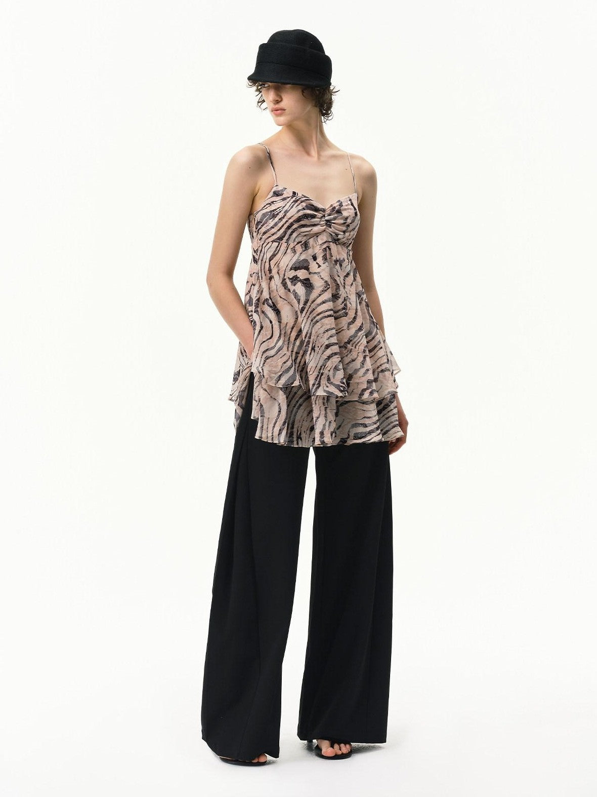 RUN TO THE FUTURE Pink Zebra Print Irregular V-neck Aline Women&