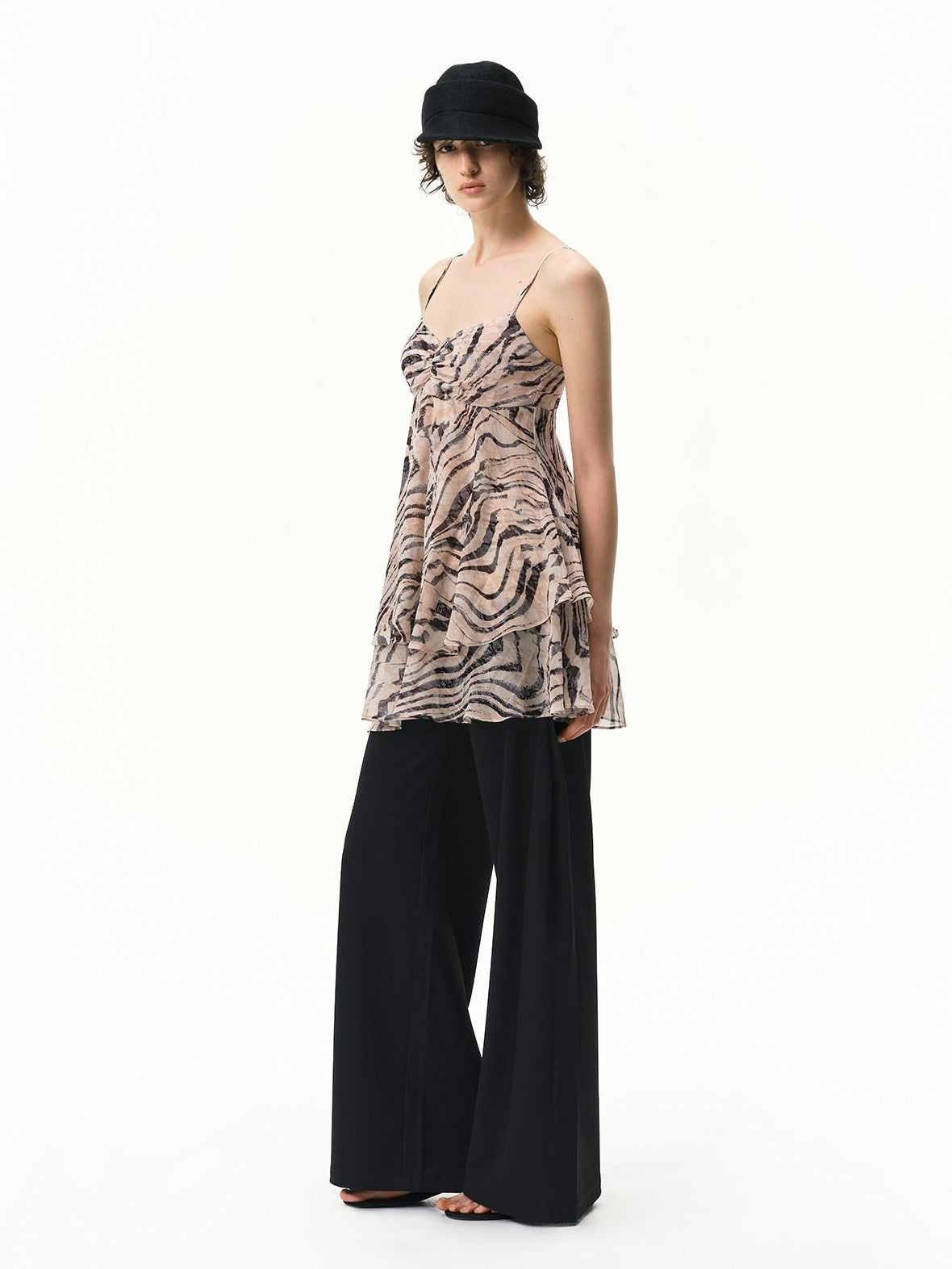 RUN TO THE FUTURE Pink Zebra Print Irregular V-neck Aline Women&