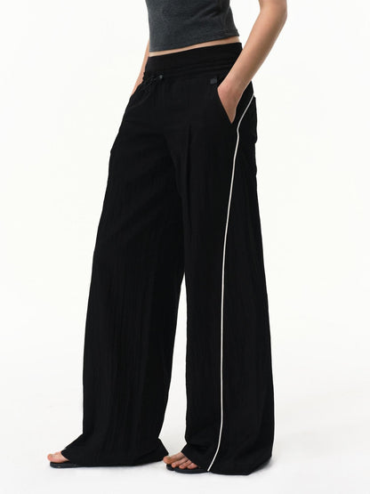 RUN TO THE FUTURE Pinstripe Double Waistband Elastic Mid Rise Women&