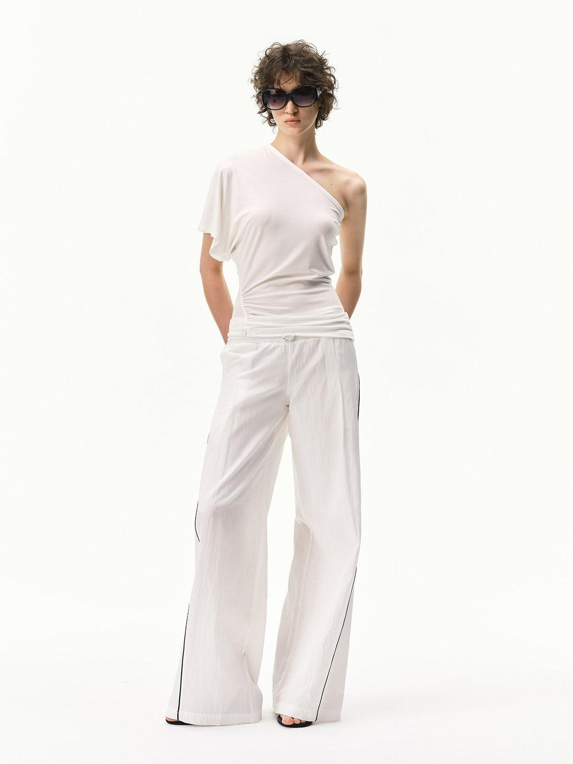 RUN TO THE FUTURE Pinstripe Double Waistband Elastic Mid Rise Women&