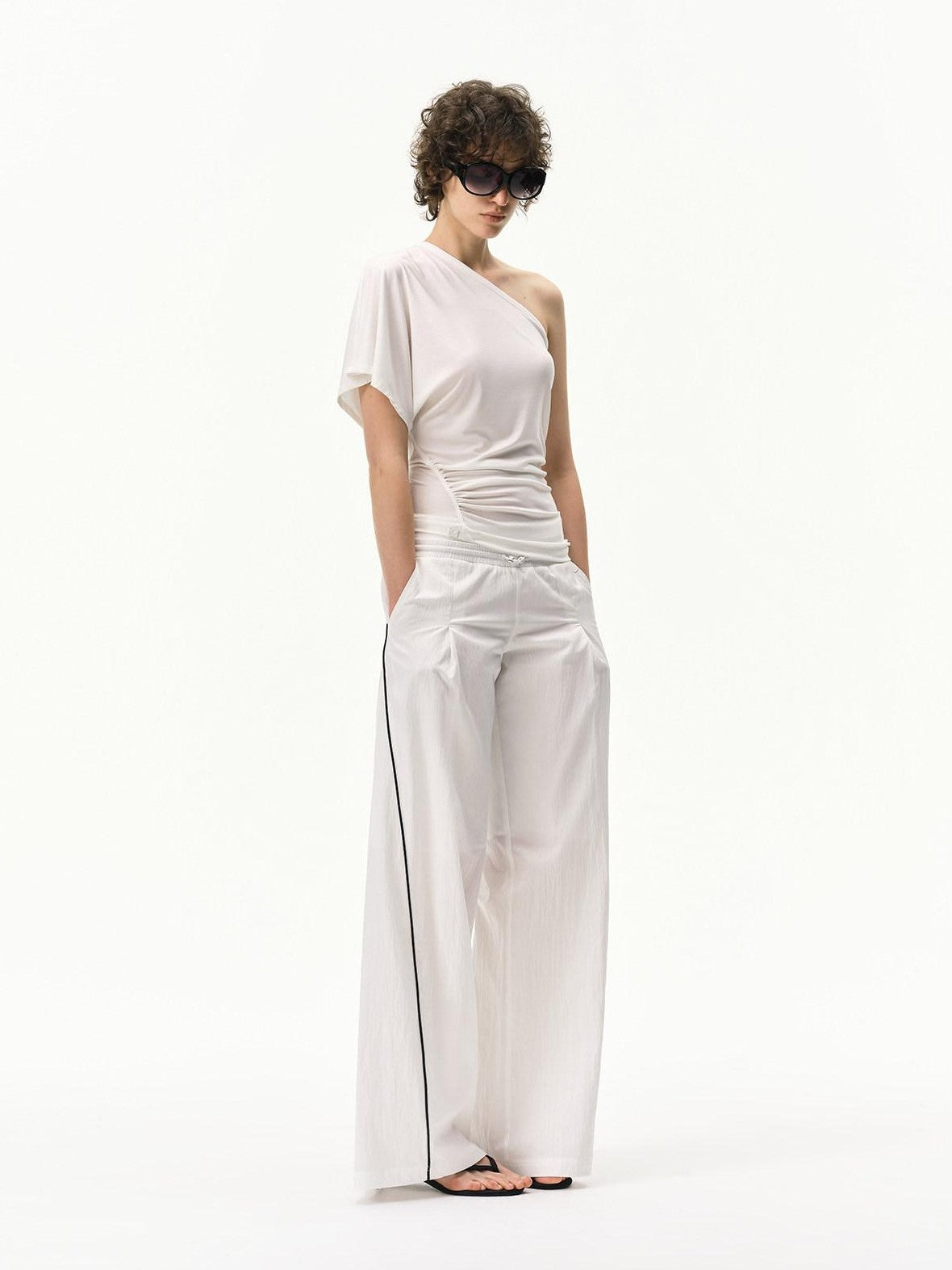 RUN TO THE FUTURE Pinstripe Double Waistband Elastic Mid Rise Women&