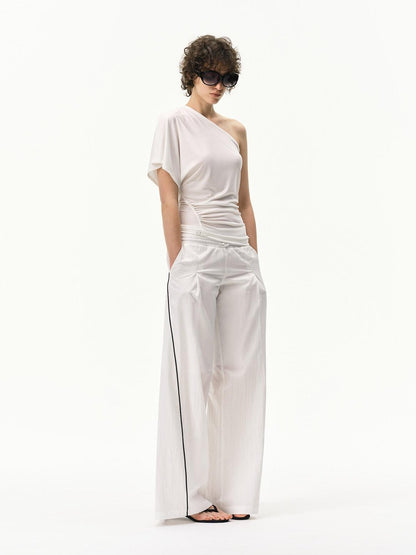 RUN TO THE FUTURE Pinstripe Double Waistband Elastic Mid Rise Women&