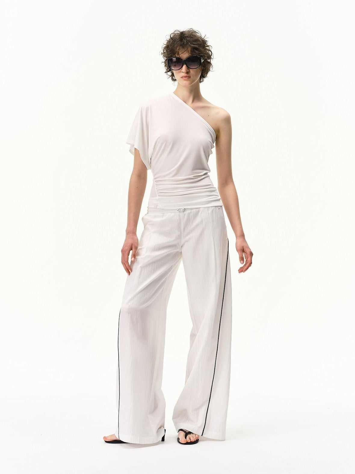 RUN TO THE FUTURE Pinstripe Double Waistband Elastic Mid Rise Women&