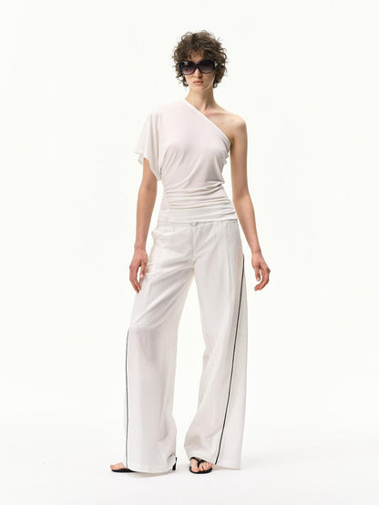 RUN TO THE FUTURE Pinstripe Double Waistband Elastic Mid Rise Women&