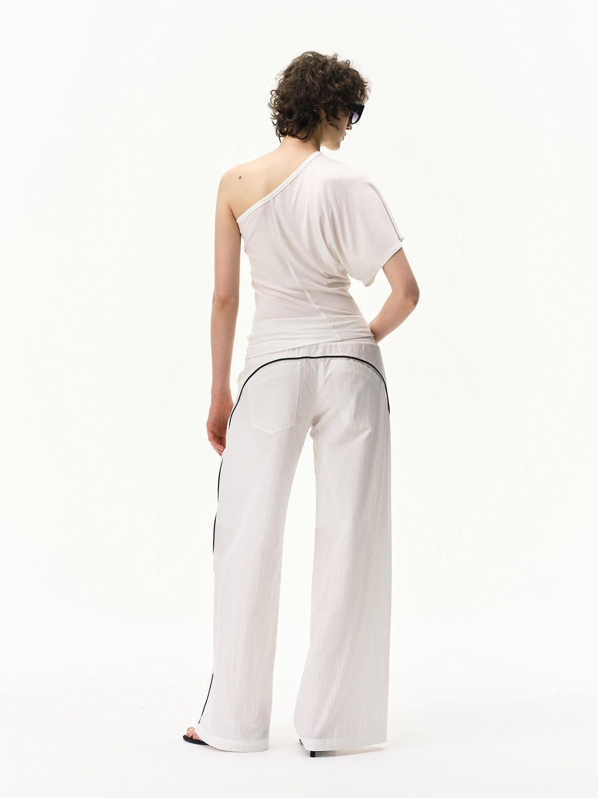 RUN TO THE FUTURE Pinstripe Double Waistband Elastic Mid Rise Women&
