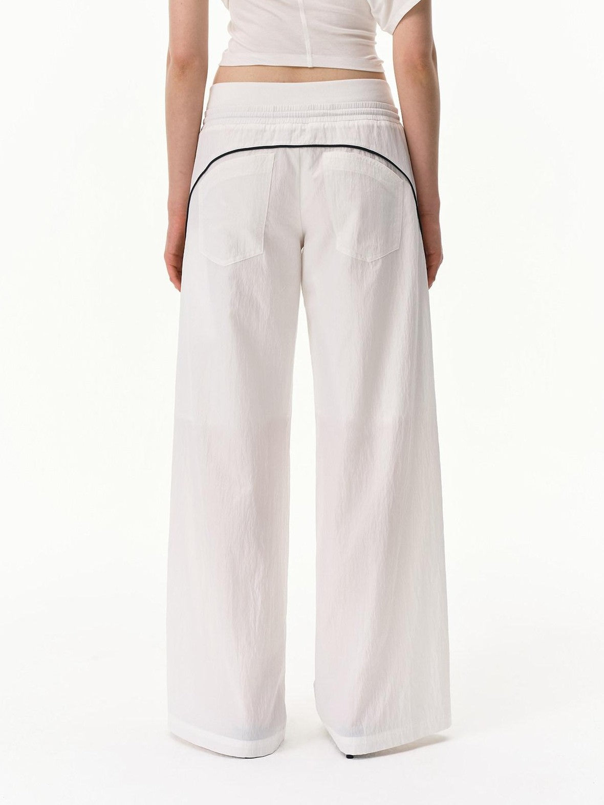 RUN TO THE FUTURE Pinstripe Double Waistband Elastic Mid Rise Women&