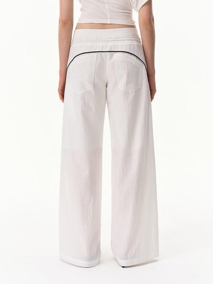 RUN TO THE FUTURE Pinstripe Double Waistband Elastic Mid Rise Women&